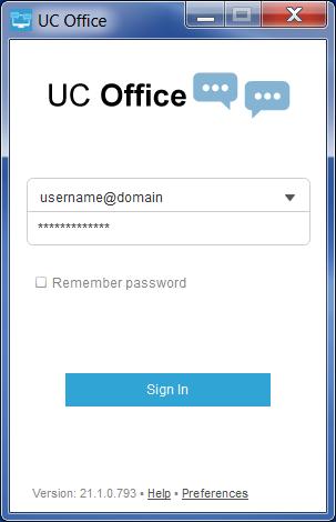 Once the application has launched, UC Office presents you with the login screen where you need to provide