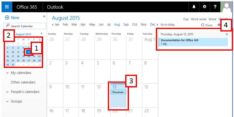 Month view The month view can be very crowded. To make it more usable, there s now an agenda displayed for the selected day. 1. Darker shading shows the current date. 2.