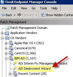 Figure 9. The AIX Deployment Wizard from the navigation tree 2.