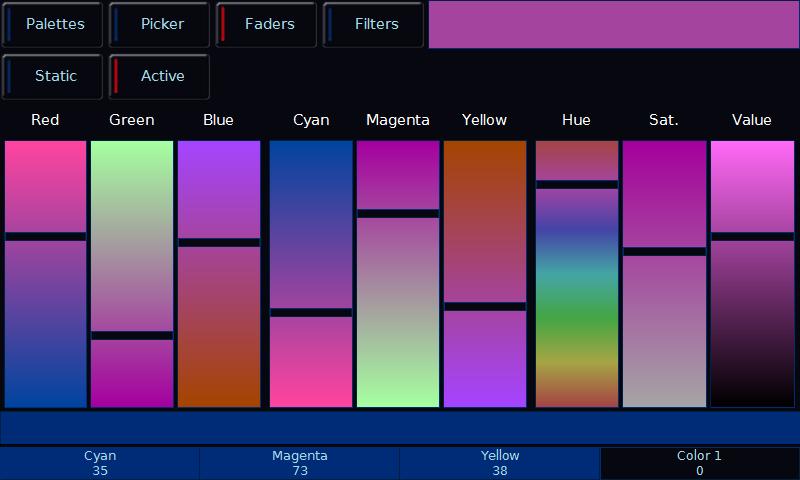 Moving one fader automatically updates the others, meaning it doesn t matter how your physical fixture works, as long as it has colour mixing you can use any of these methods to control its colour.