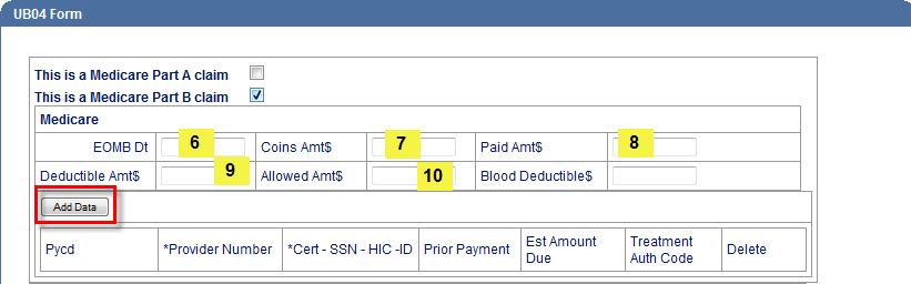 on the Medicare EOMB Add Data Click to add the line item to the table below.