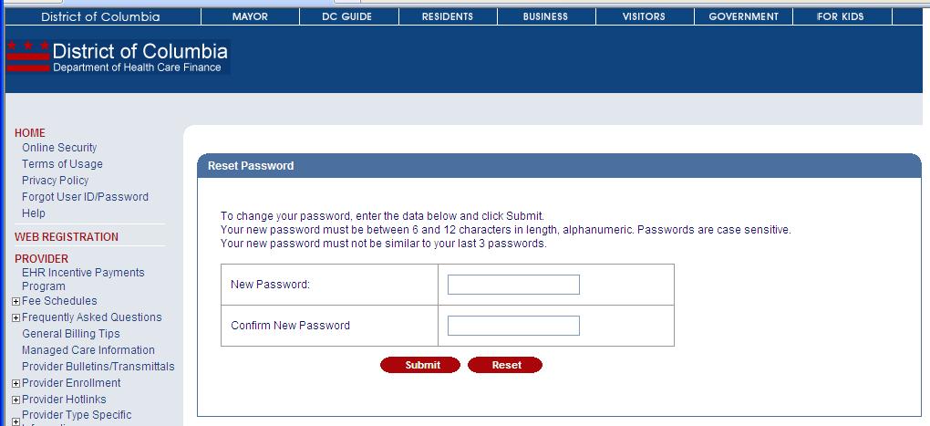 Enter and confirm your new password, and click Submit.