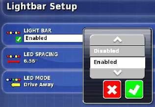 ENABLE/DISABLE TERMINAL LIGHTBAR 2. At the Lightbar setup menu, press the Lightbar button and select Enable or Disable. Press the Check button to accept.
