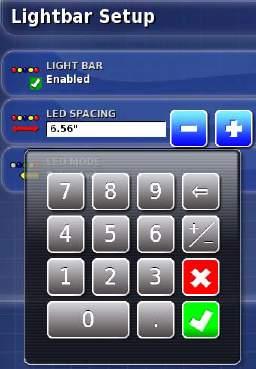 At the Lightbar setup menu, press the LED Spacing button and enter the desired spacing. Press the Check button to accept. Figure 31 LED Spacing 3 LED MODE 4.