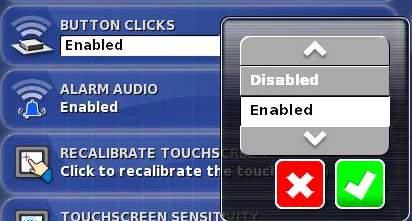 CLICKS 3. An audible button click can be enabled or disabled when a button is pressed on the touchscreen.