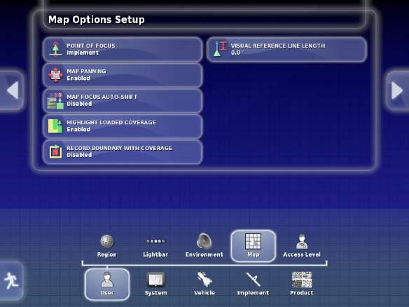MAP OPTIONS SETUP Map options customizes the vehicle and implement appearance onscreen.