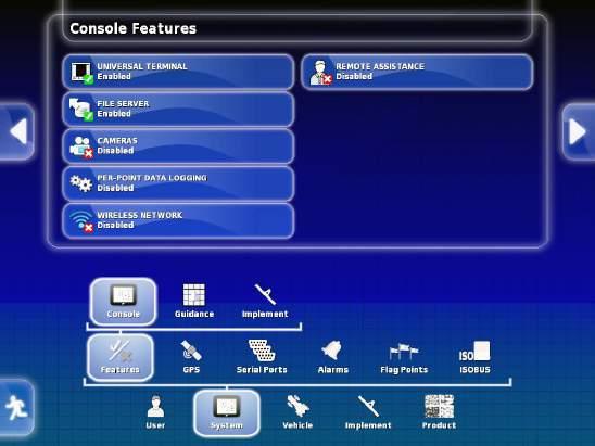 SYSTEM SETUP The System menu includes terminal setup features for communication with external devices, hardware, and implements.