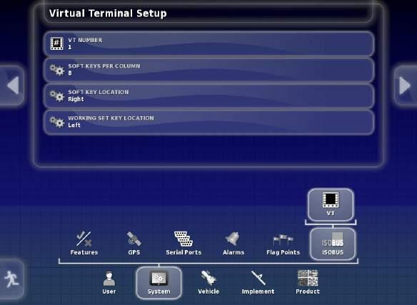 Figure 88 Virtual Terminal Setup Menu 1 UNIVERSAL TERMINAL NUMBER A universal terminal (UT) number should be assigned if there are multiple terminals connected to the Isobus.