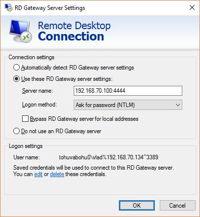 Non-transparent RDP + Domain + RD Gateway (Remote Desktop Gateway) Figure 12. RDP RD Gateway settings Step b.