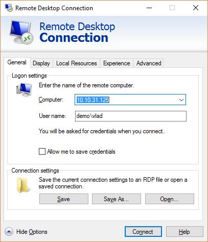Non-transparent RDP + Domain + RD Gateway (Remote Desktop Gateway) Figure 4. RDP non-nla Step 3. In case of positive results, the connection is granted and established.