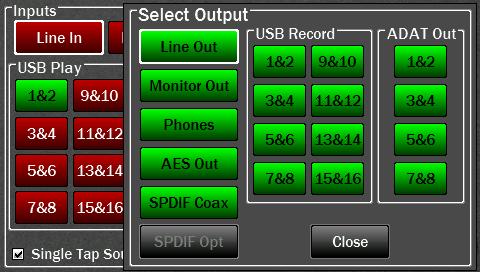 The Default USB play routings are: Line Out: USB 1+2 Monitor Out: USB 1+2 and 3+4 Phones: USB 1+2 and 5+6 Digital Out XLR (AES): USB 1+2 and 7+8 Digital Out Coax: USB 1+2 and 9+10 Digital Out