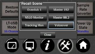 Tap the Save button when finished. You have now stored your scene name, routing, level, meter, sample rate, sync source, trim, digital source, audio settings, UI options and optical mode information.