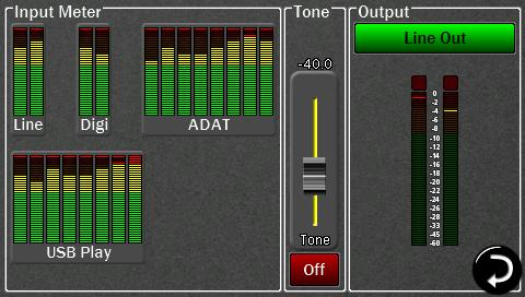 The tone level can be controlled in 0.5 db increments from a new dedicated screen. For reference, the same screen also shows the input levels coming into Hilo.