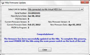 3.9 Firmware Updates Hilo contains firmware that is field-programmable via the USB bus. These updates improve performance and enhance functionality of Hilo.