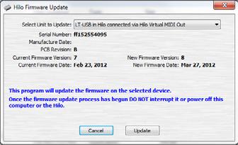 8. Now we need to update the LT-USB card inside of Hilo. Launch the Hilo Update application again. This time from the Select Unit to Update drop-down menu, choose LT-USB 9.