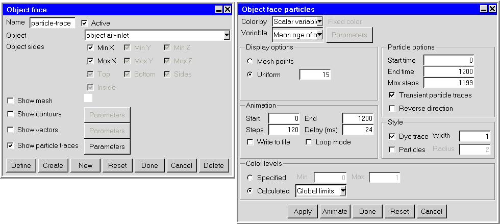 4. Display particle traces of the air that is blown in through the inlet diffuser. (a) Click on the Orient menu and select Positive Y. (b) Click New in the Object face panel.