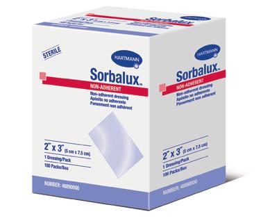 5 x 8 8 x 10 Primary or secondary dressing for heavily draining acute or chronic wounds Secure with Ominfix latex-free retention tape Sorbalux Non-Adherent
