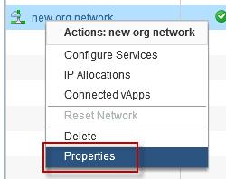 4 Configuring a routed-nat organization network 3.3.2.4.1 List modify IP configuration IP address ranges and the DNS can be changed on a routed organization network.