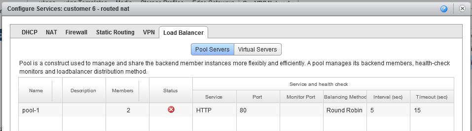 7. A green v icon in the status column indicates that the pool is working (it will take a few seconds before it works after the configuration due to the health threshold) Defined pool servers can be