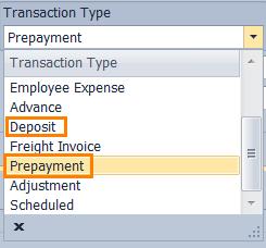AP Prepayments and Deposits The other 2 prepayment types: Prepayment and Deposit are processed the same way as an advance and are selected