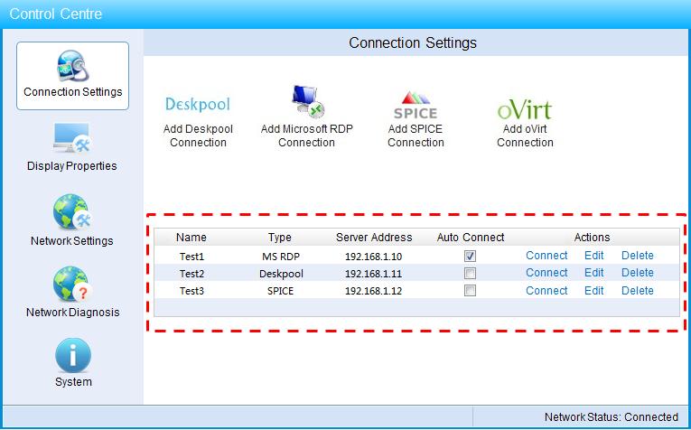 FIG.5-5a Connection Settings Window Connection Type J60 thin client supports three kinds of connection and two kinds of desktop protocol: Deskpool Connection: Deskpool login-in connection