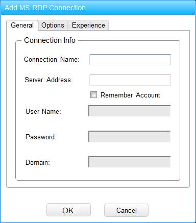 Password : Password of the remote desktop user. Domain :Domain name.