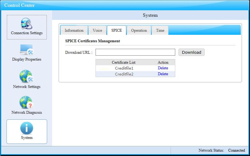FIG.5-13b Voice Setting Click SPICE button, enter the SPICE certification management window shown as FIG.5-13c. SPICE certificate is used for SPICE security connection.