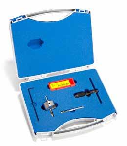 The packaged kit includes; tapping drill, taps, tap wrench and a spot facing tool, all presented in a compact portable box.