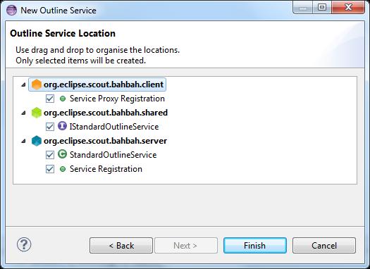The interface IStandardOutlineService is located in the shared plugin and therefore visible in the client and server plugin.