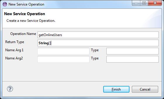 Select New Service Operation in the Scout Explorer and enter the name and return type of the operation as shown in the screenshot: The Scout SDK