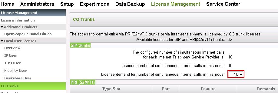 Additional manual Configuration License Add the S2M/SIP Trunk license to the SIP-Trunk Route configuration