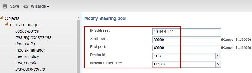 4.3.4 Create Steering Pool Steering pool define sets of ports that are used for steering media flows through the Acme Packet E-SBC. 4.3.4.1 Steering Pool for Skype for Business 1. 2. 3. 4. 5. 6.
