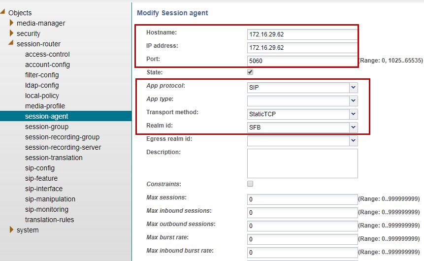 4.3.7 Create Session Agent A session agent defines an internal next hop signaling entity for the SIP traffic.