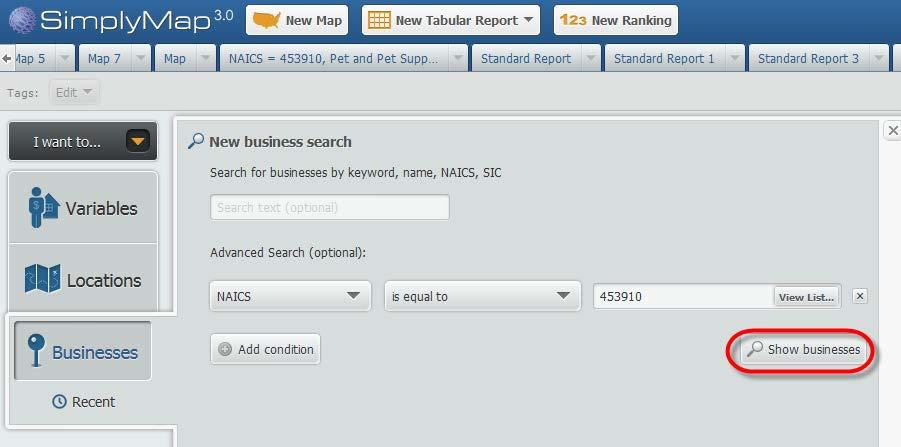 Click on that line and you will see 453910 appear on the New Business Search page.
