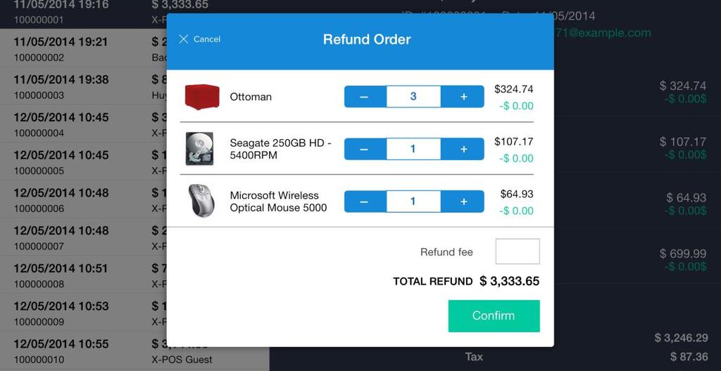 In this popup you need to select which items should be refunded, and you can set a