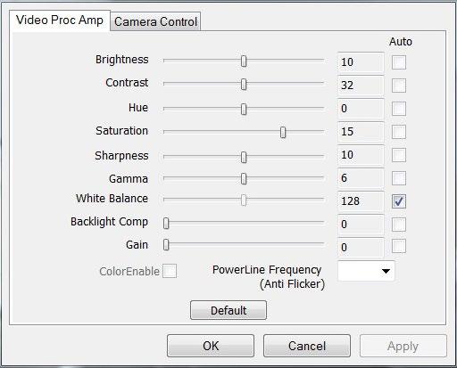 Click Webcam Settings to control video properties.