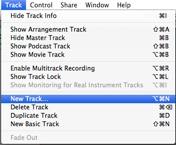 A dialog box will open that lets you create a Software Instrument track, a Real Instrument track, or an Electric Guitar track. Refer to page 16 to learn more about these different types of tracks.