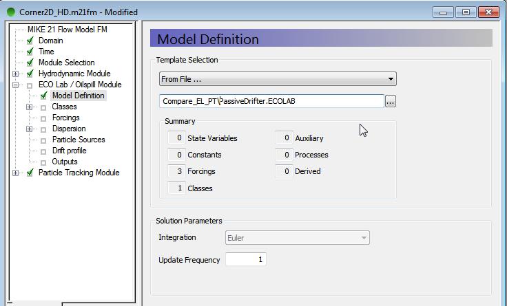 MIKE ECO Lab Agent Based Modelling 2.6 Model Setup of MIKE ECO Lab Open the hydrodynamic setup Corner_2D_HD.m21fm 4. This contains the basic hydrodynamic setup for the simple ABM example.