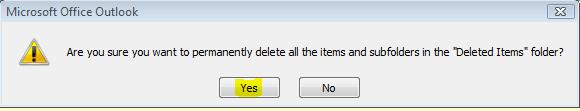 12. The following window will appear. Click the Yes button. You may see a progress window indicating the progress of the deletion process. When this window disappears the deletion process is complete.