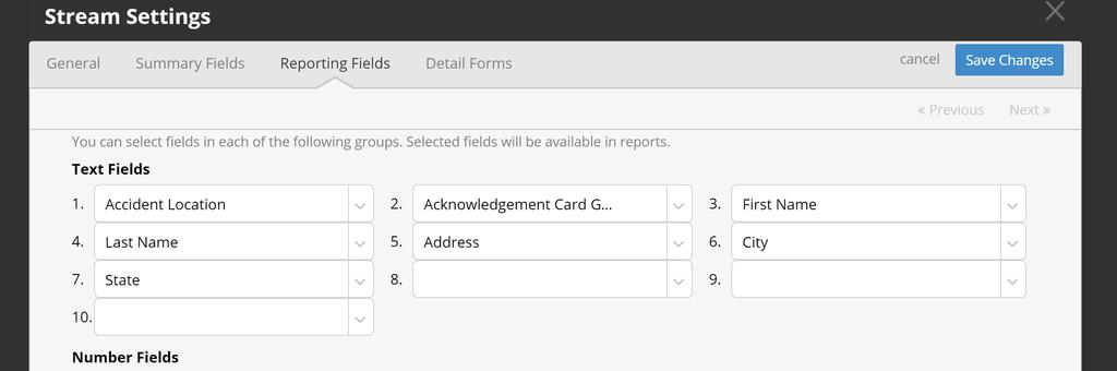 Setup Reporting Fields by choosing the