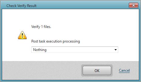 2. Upon completion of Verify task, the status and progress are displayed as follows. Consolidate Image Files 1.