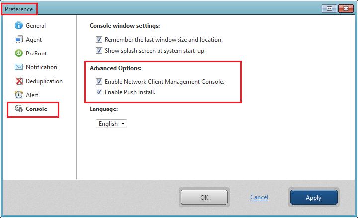 8. Manage Remote Host This topic describes Push Install and Network Client Management Console. These features are enabled by selecting [Console] in [Preferences] menu.