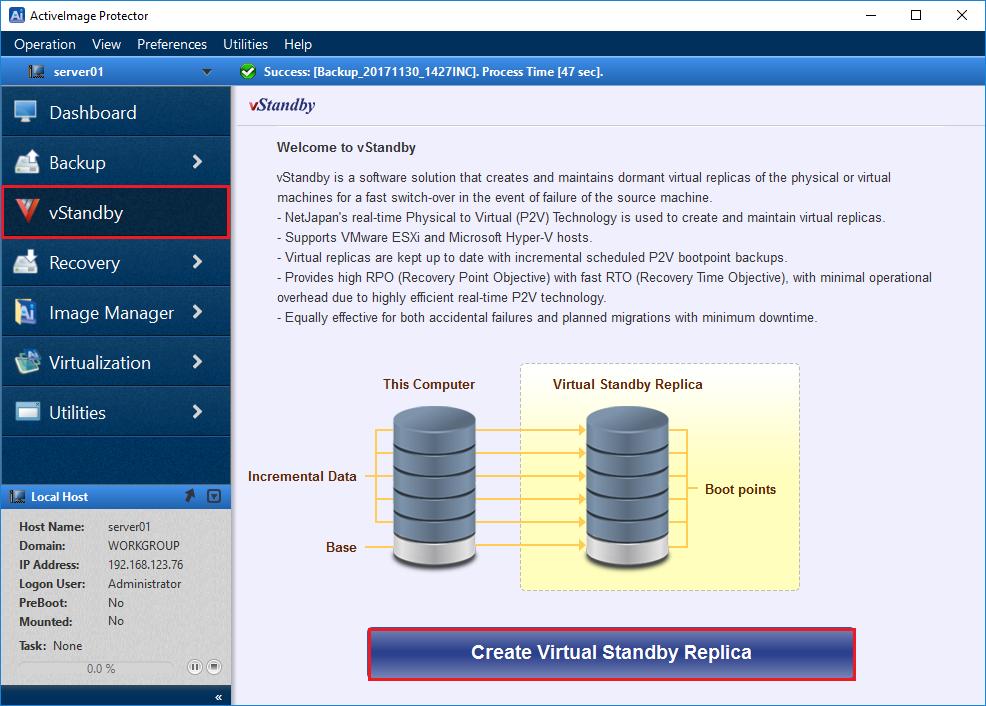 9. vstandby vstandby is a software solution that creates and maintains dormant virtual replicas of physical or virtual machines to provide a switch-over option in the event of failure of the source