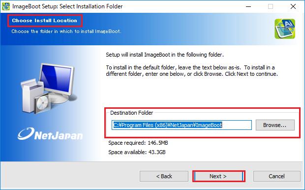 Specify the installation folder and the