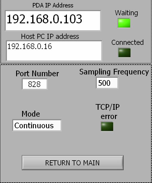 Sub-Section D: Acquisition PDA ACQ Wi-Fi Transmit setup screen Wi-Fi ACQ (Host PC parameters) My IP: This displays the current IP address of the host PC.
