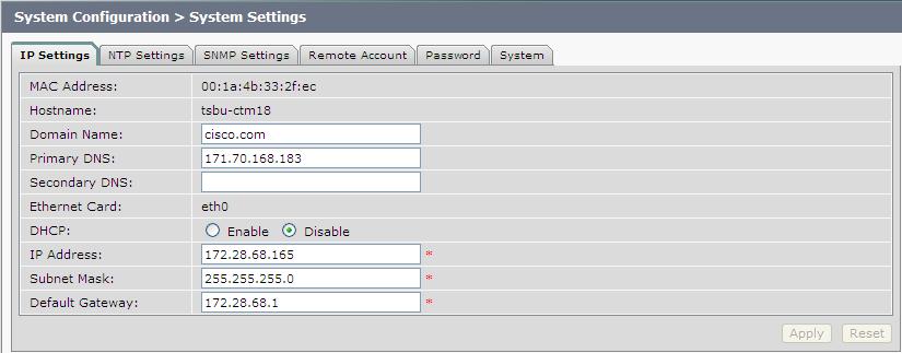Chapter 3 System Settings Figure 3-27 System Settings Window IP Settings Tab Table 3-17 IP Settings Field or Button MAC Address Hostname Domain Name Primary DNS Secondary DNS Ethernet Card DHCP IP