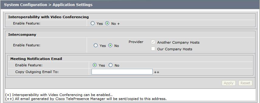 Chapter 3 Application Settings Figure 3-33 Application Settings Window Interoperability with Video Conferencing Settings The default setting for inter operability with video conferencing is Disable.