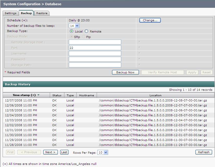 Chapter 3 Database Figure 3-4 System Configuration - Database Window Backup Tab Changing the Backup Schedule The backup schedule currently set is displayed in the Backup window.