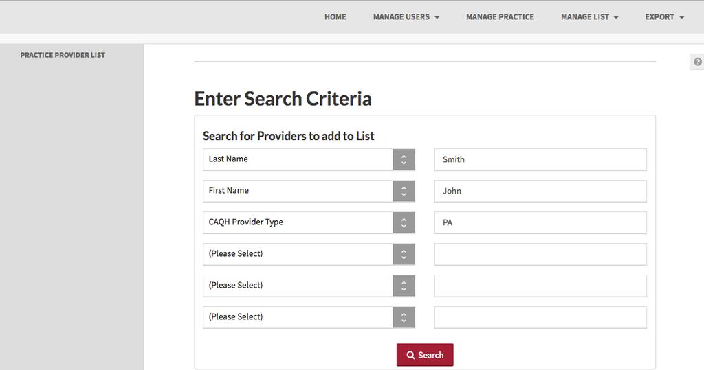 Click on Search for a Provider to search for a dentist from the CAQH ProView