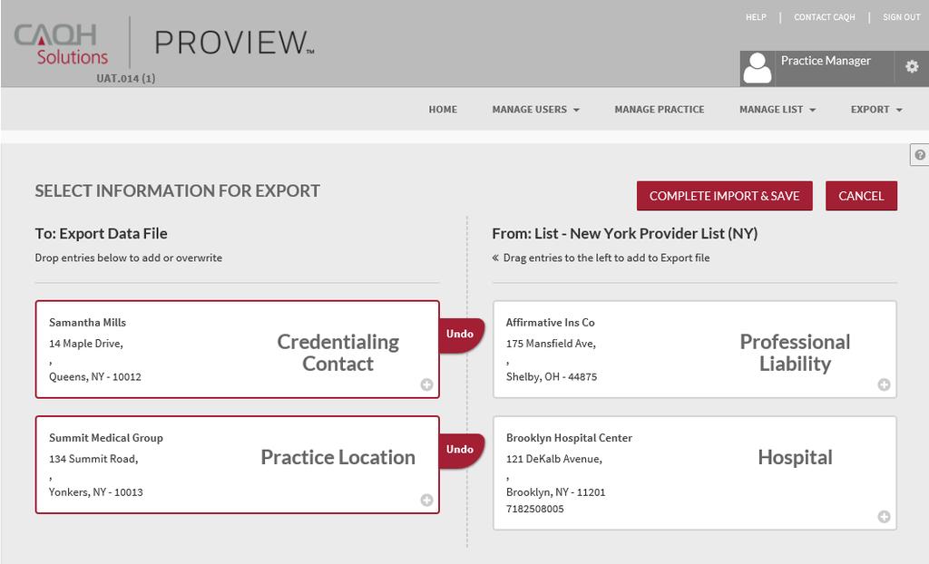 FIGURE 46 Review Export Information During this export stage, you have the ability to input and/or review information within the sections you selected for export.